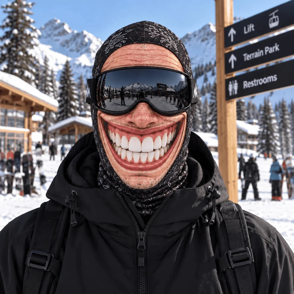 Big Grin design worn with ski goggles